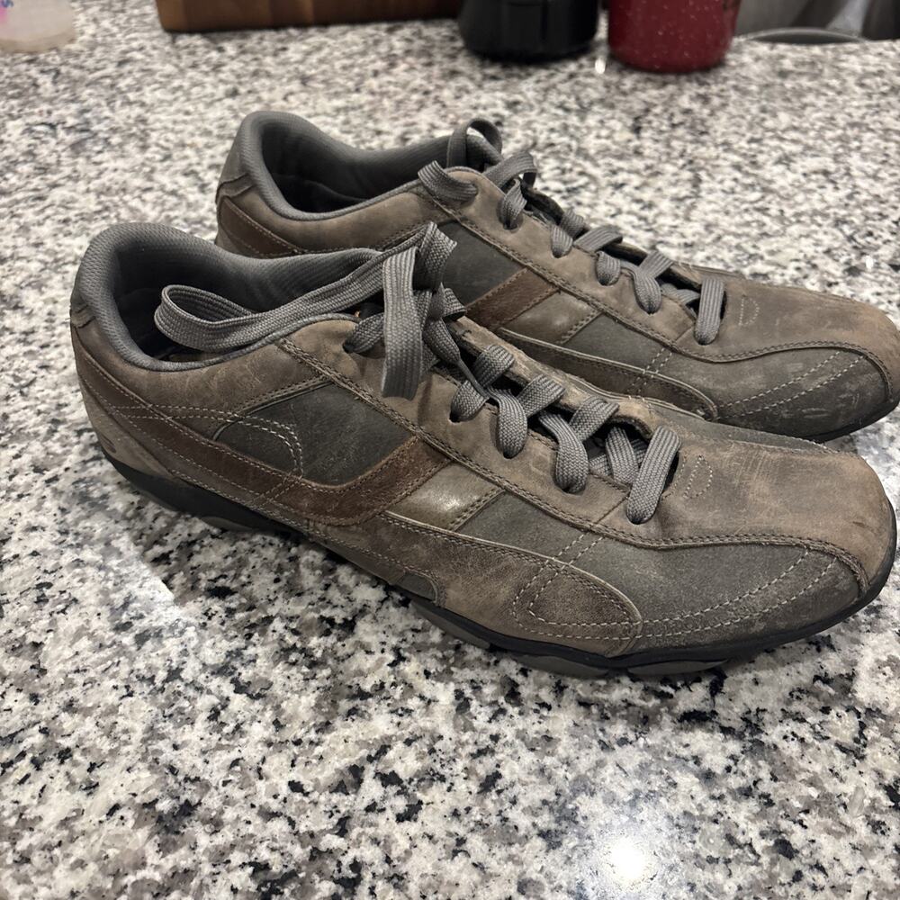 Skechers SN 61780 Men’s 14 Charcoal Gray Leather Upper Walking Shoes Low Top